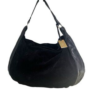 FURLA Suede Leather Large Hobo Shoulder Bag Oversized Boho Gold Hardware Ring